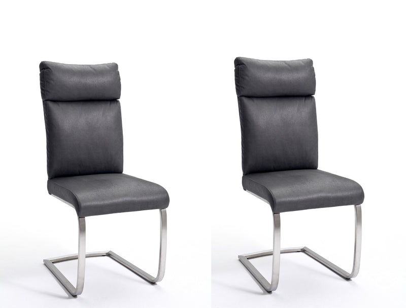 Set 2 scaune tapitate cu stofa si picioare metalice, Rabea Gri / Crom, l46xA62xH106 cm