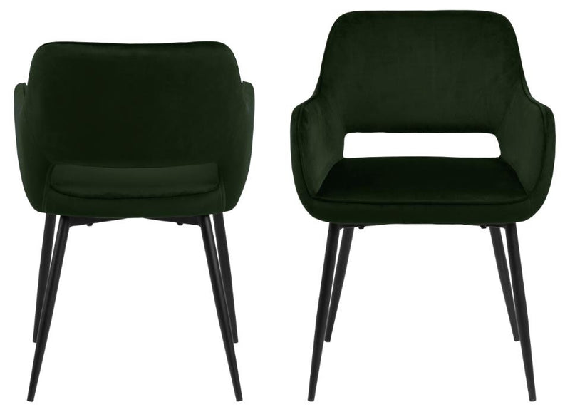 Set 2 scaune tapitate cu stofa si picioare metalice Ranja Velvet Verde Olive / Negru, l56xA59,5xH79 cm (3)