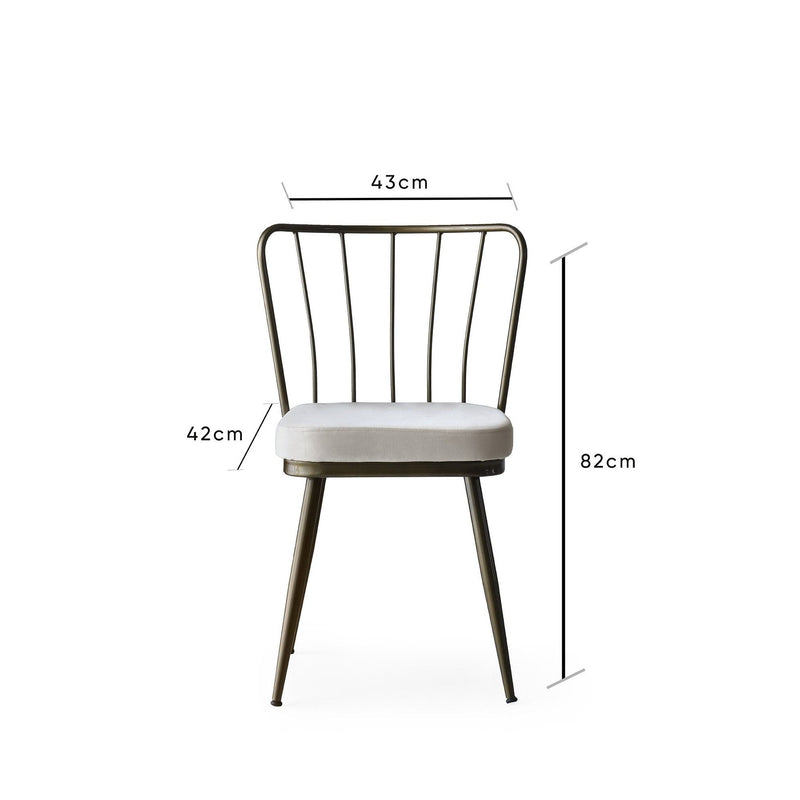 Set 2 scaune tapitate cu stofa si picioare metalice, Yildiz 984 Velvet Gri Deschis / Alama, l43xA42xH82 cm (6)