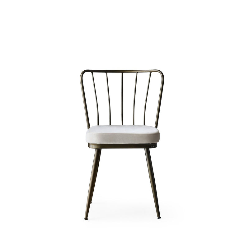 Set 2 scaune tapitate cu stofa si picioare metalice, Yildiz 984 Velvet Gri Deschis / Alama, l43xA42xH82 cm (1)