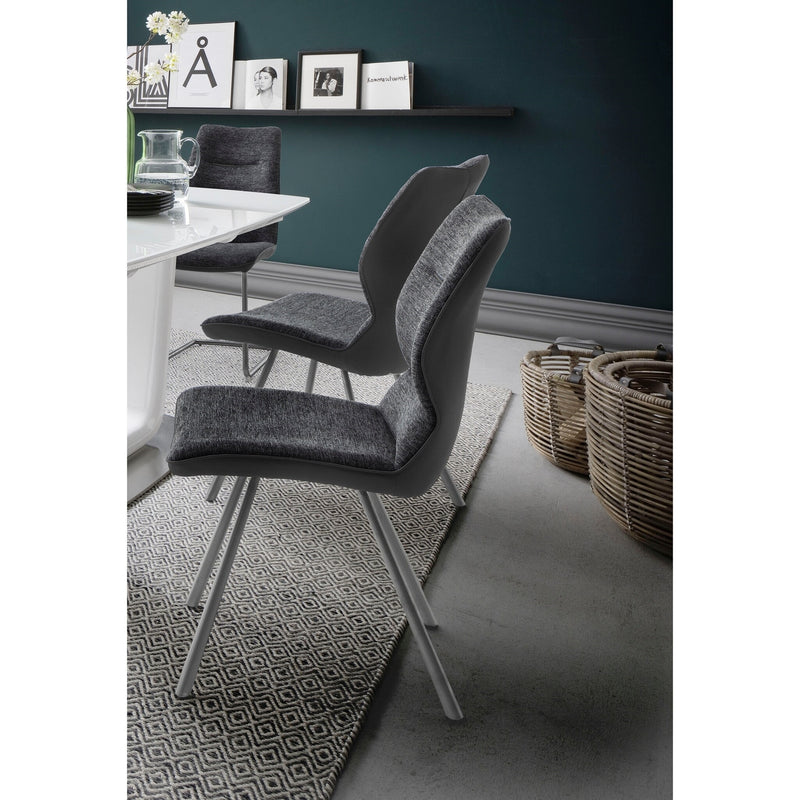 Set 2 scaune tapitate cu stofa si piele ecologica, cu picioare metalice, Orlando Antracit / Crom, l46xA63xH92 cm (3)