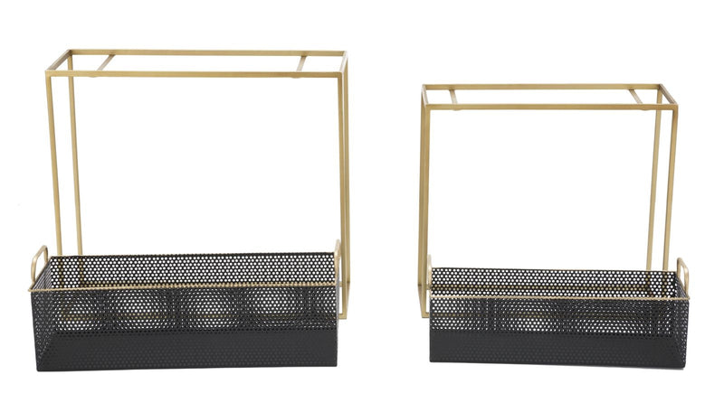 Set 2 suporturi ghivece din metal, Fashion Rectangle Negru / Auriu Antichizat, l60xA23xH73,5 / l51xA20xH64 cm (3)