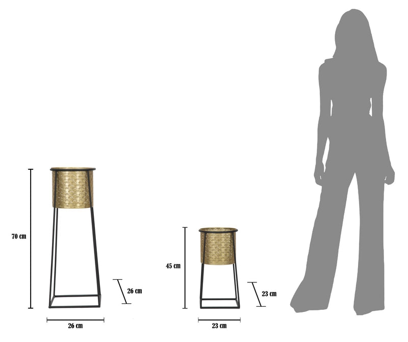 Set 2 suporturi ghivece din metal Flower Cup Auriu, Ø26xH70 / Ø23xH45 cm (2)