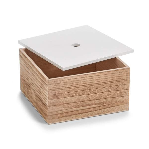 Set 3 cutii pentru depozitare cu capac, din lemn, Storage Square Alb / Natural, L16xl16xH8 / L20xl20xH11,2 / L24xl24xH14 cm (3)
