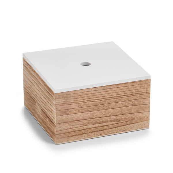 Set 3 cutii pentru depozitare cu capac, din lemn, Storage Square Alb / Natural, L16xl16xH8 / L20xl20xH11,2 / L24xl24xH14 cm (1)
