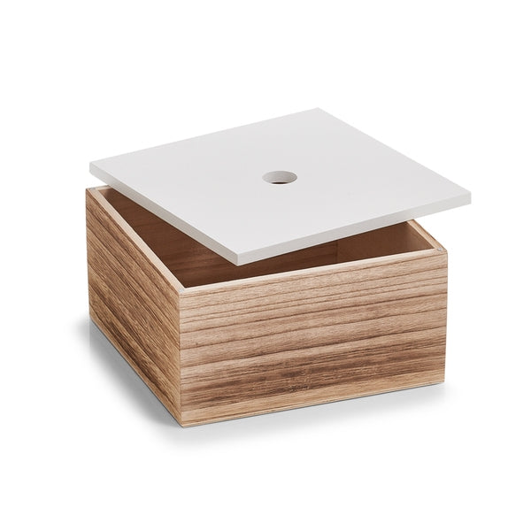 Set 3 cutii pentru depozitare cu capac, din lemn, Storage Square Alb / Natural, L16xl16xH8 / L20xl20xH11,2 / L24xl24xH14 cm (4)