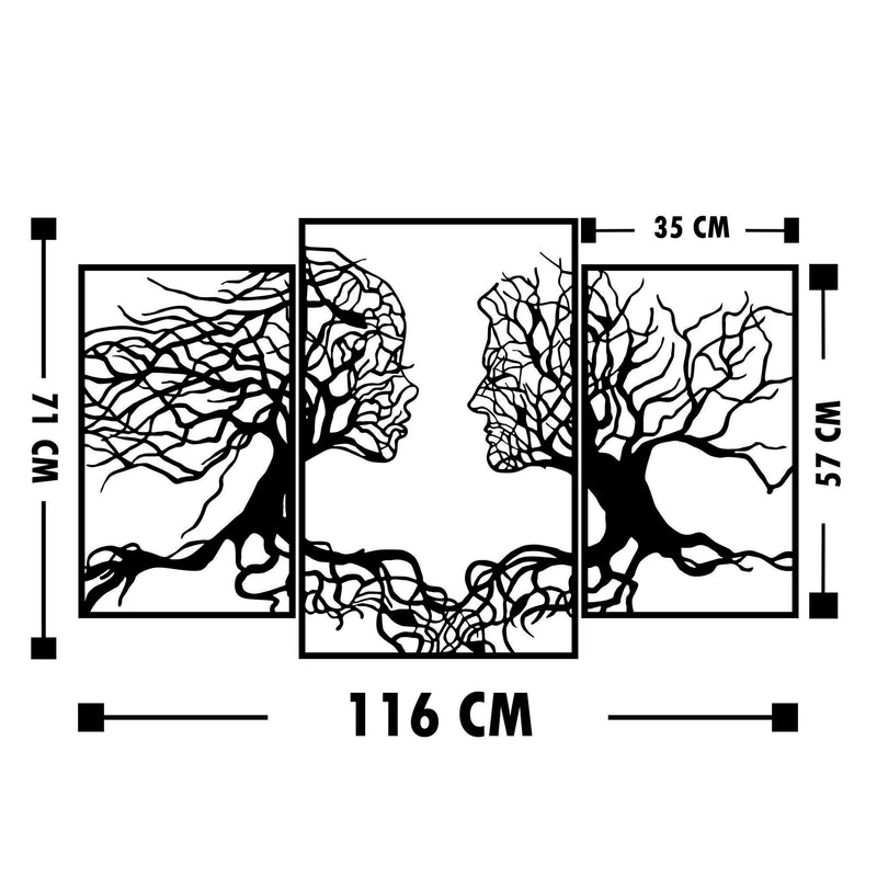 Set 3 decoratiuni metalice de perete, Love Tree Negru, l116xA1,5xH71 cm (3)