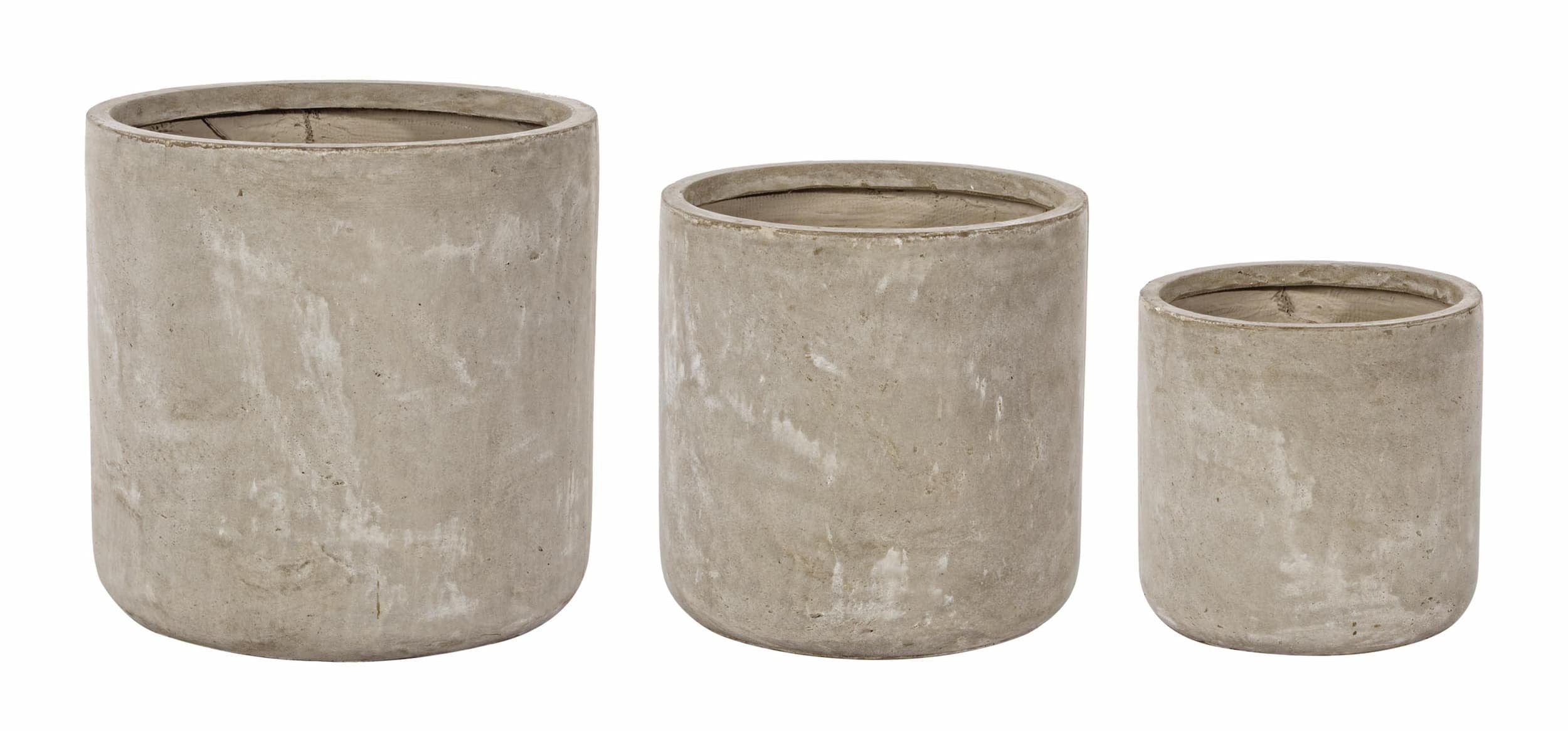 Set 3 ghivece din fibra de sticla si argila, Cement Cyl Grej, Ø50xH51 / Ø42xH41 / Ø34xH32 cm (1)