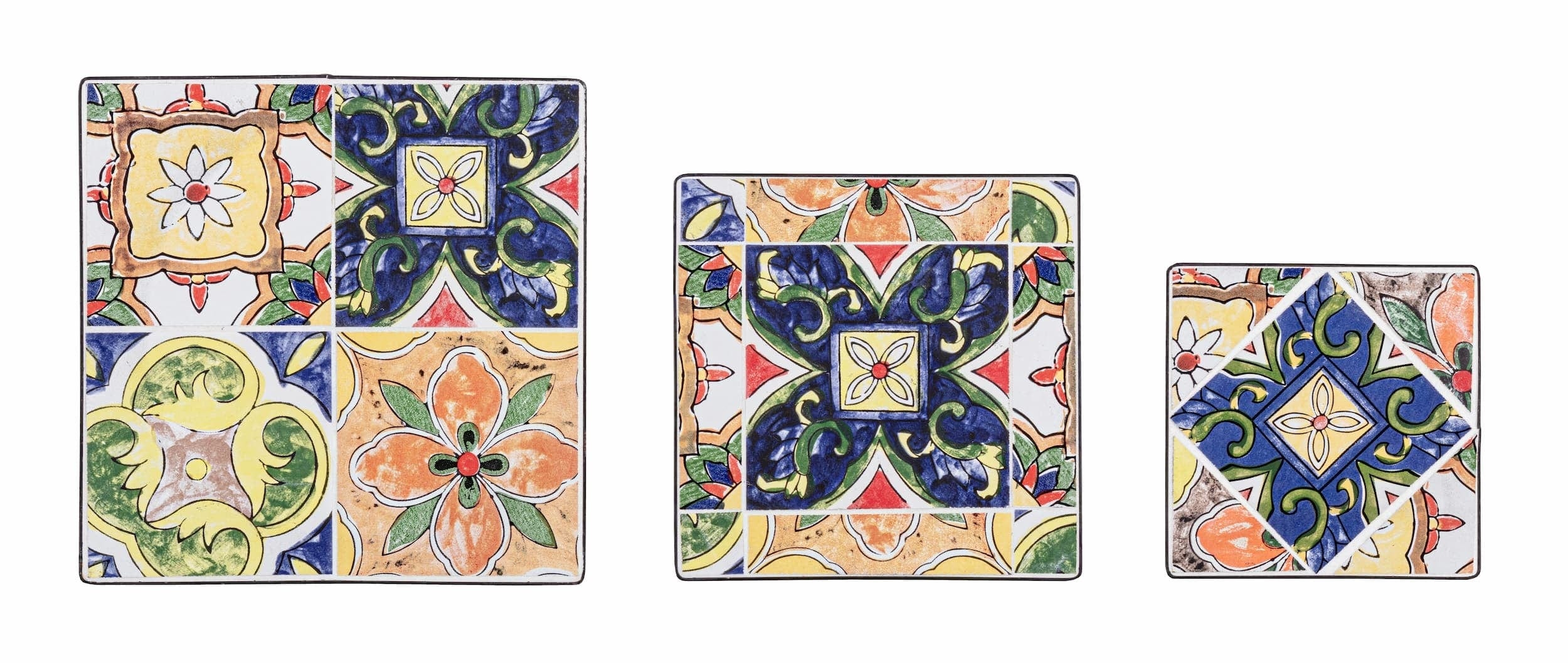 Set 3 masute suport flori din ceramica si metal, Paloma Square Multicolor / Negru, L28xl28xH68 cm / L23xl23xH57 cm / L18xl18xH51 cm (1)