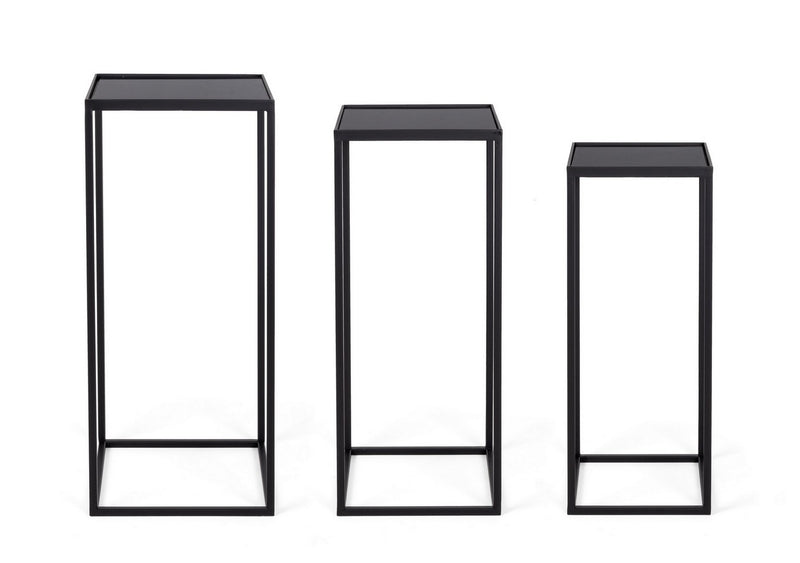 Set 3 masute suport telefon din sticla si metal Nucleos Square Negru, L31xl31xH75 cm / L28xl28xH70 cm / L24xl24xH65 cm (2)