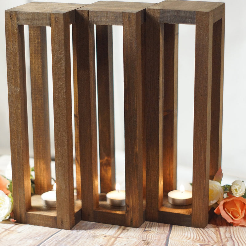 Set 3 Suporturi lumanare din lemn Merry l9xA9xH30 cm (2)