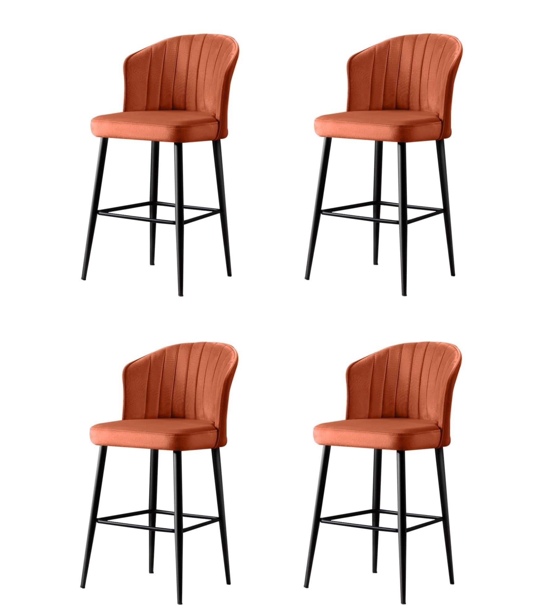 Set 4 scaune de bar tapitate cu stofa si picioare metalice, Rubi Caramiziu / Negru, l52xA42xH97 cm