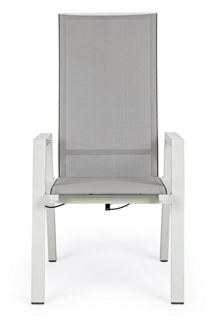Set 4 scaune de gradina / terasa din metal si material textil, cu spatar reglabil, Steven Gri / Alb, l59,5xA72xH112 cm (4)