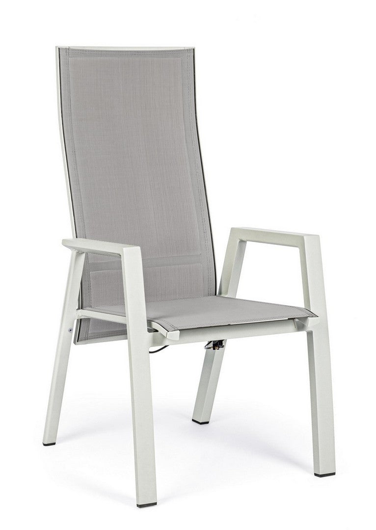 Set 4 scaune de gradina / terasa din metal si material textil, cu spatar reglabil, Steven Gri / Alb, l59,5xA72xH112 cm (3)