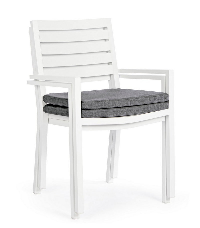 Set 4 scaune de gradina / terasa din metal cu perne detasabile, Helina Gri Inchis / Alb, l55xA56,5xH86,5 cm (7)