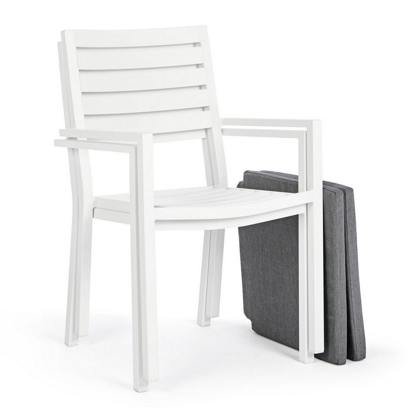 Set 4 scaune de gradina / terasa din metal cu perne detasabile, Helina Gri Inchis / Alb, l55xA56,5xH86,5 cm (8)