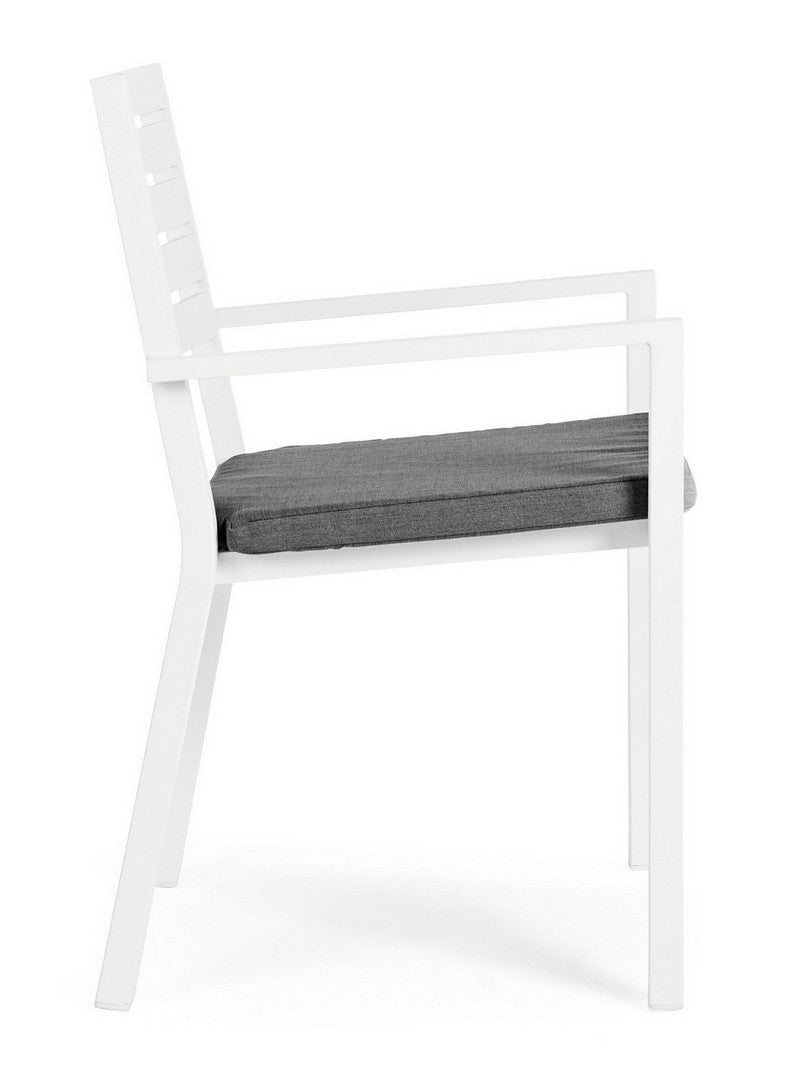 Set 4 scaune de gradina / terasa din metal cu perne detasabile, Helina Gri Inchis / Alb, l55xA56,5xH86,5 cm (5)