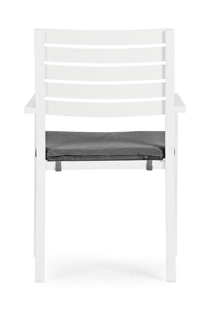 Set 4 scaune de gradina / terasa din metal cu perne detasabile, Helina Gri Inchis / Alb, l55xA56,5xH86,5 cm (4)