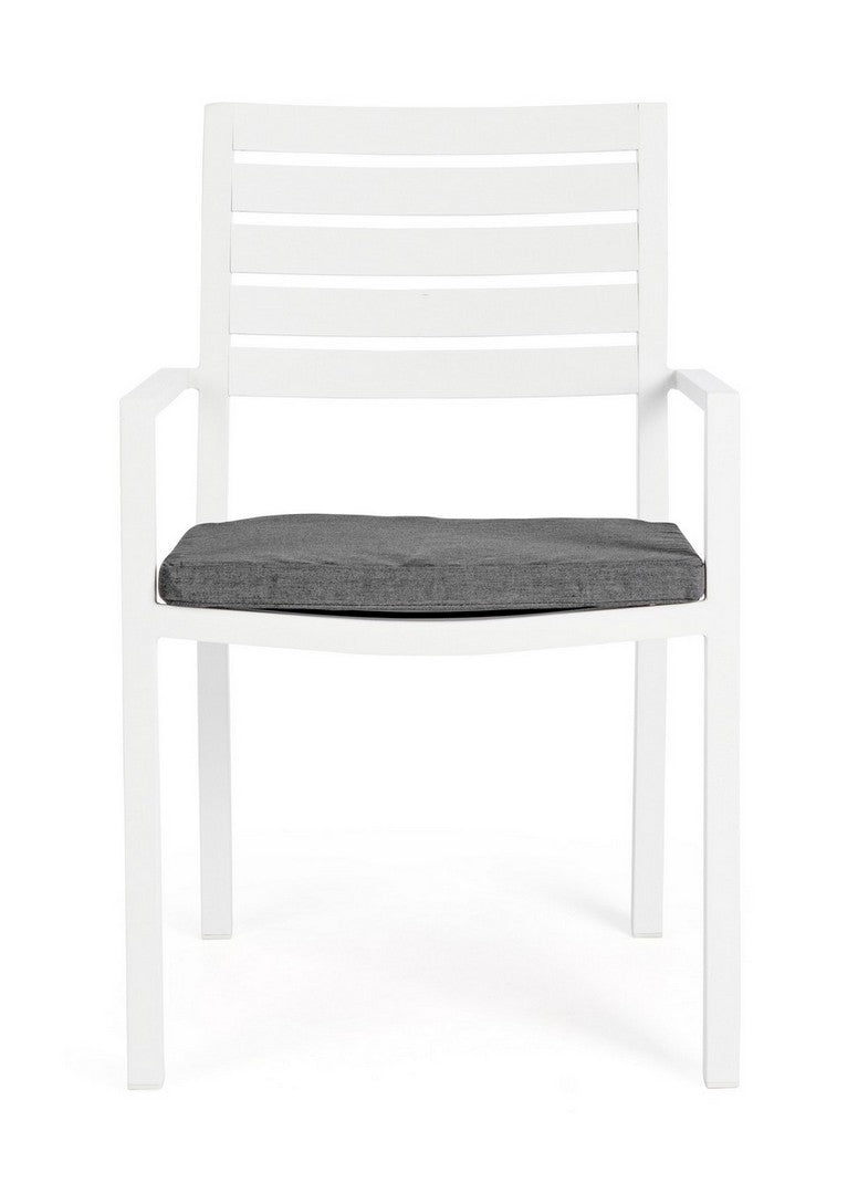 Set 4 scaune de gradina / terasa din metal cu perne detasabile, Helina Gri Inchis / Alb, l55xA56,5xH86,5 cm (3)