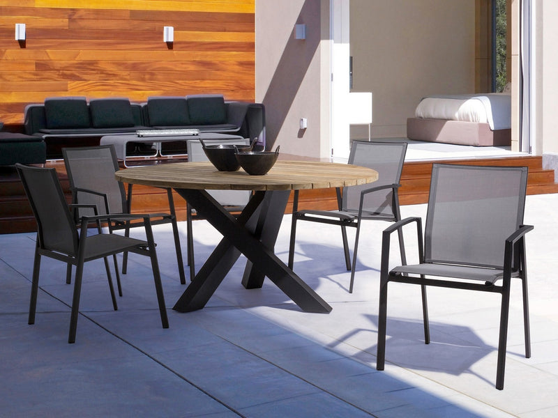 Set 4 scaune de gradina / terasa din metal si material textil, Konnor Gri / Antracit, l56,2xA60xH88 cm (3)