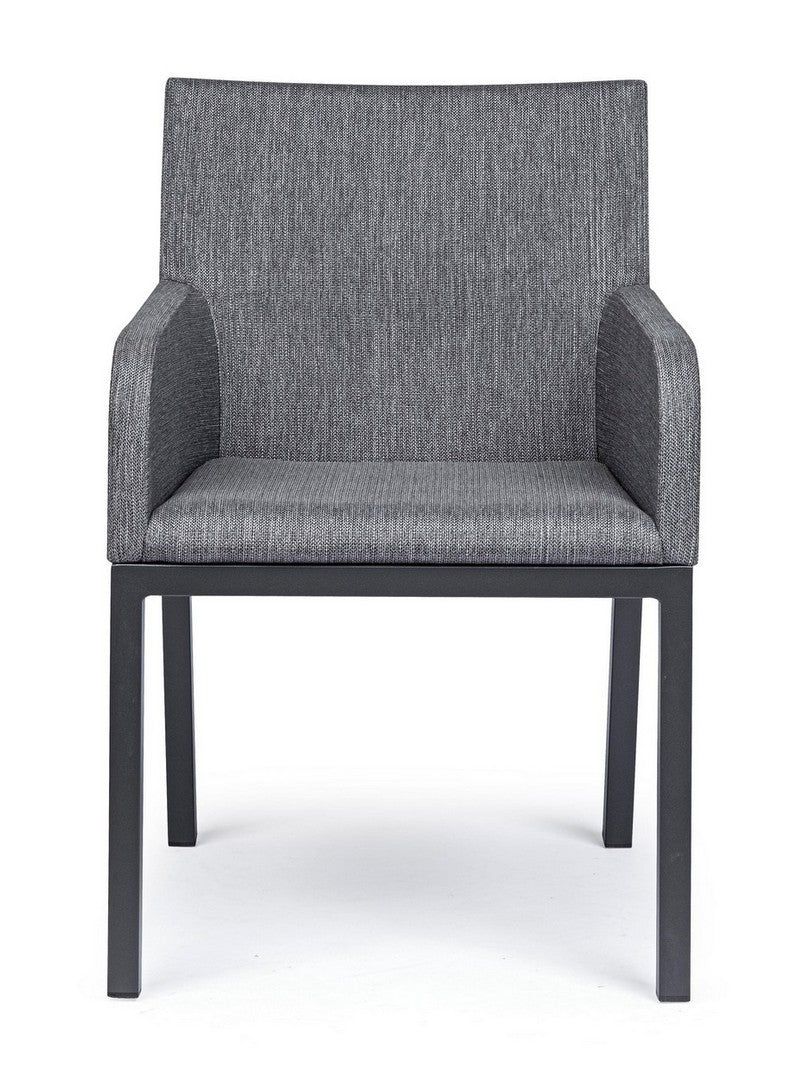 Set 4 scaune de terasa din metal, tapitate cu stofa, Owen Gri / Negru, l55xA62xH82 cm (2)