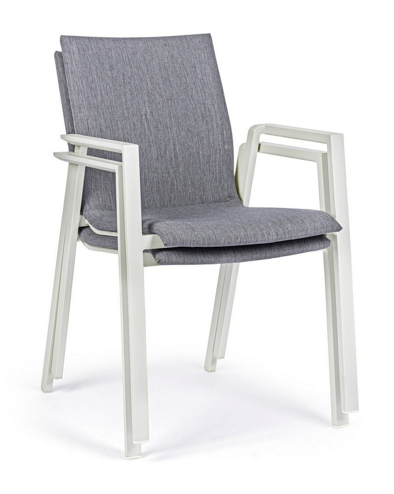 Set 4 scaune de terasa din metal, tapitate cu stofa, Odeon Gri / Alb, l55,5xA60xH83 cm (8)