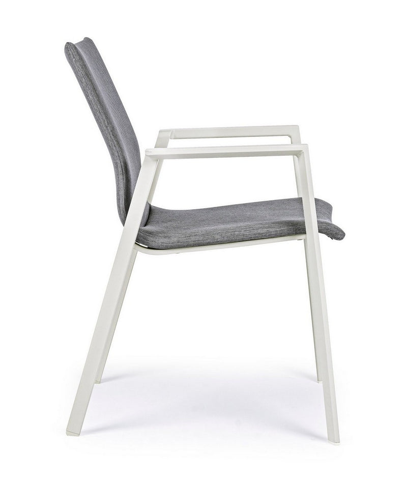 Set 4 scaune de terasa din metal, tapitate cu stofa, Odeon Gri / Alb, l55,5xA60xH83 cm (5)