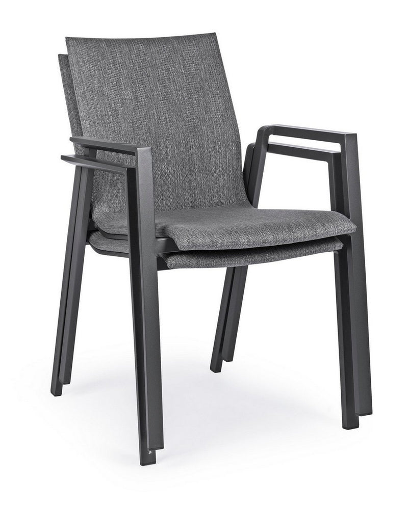 Set 4 scaune de terasa din metal, tapitate cu stofa, Odeon Gri Inchis / Negru, l55,5xA60xH83 cm (7)