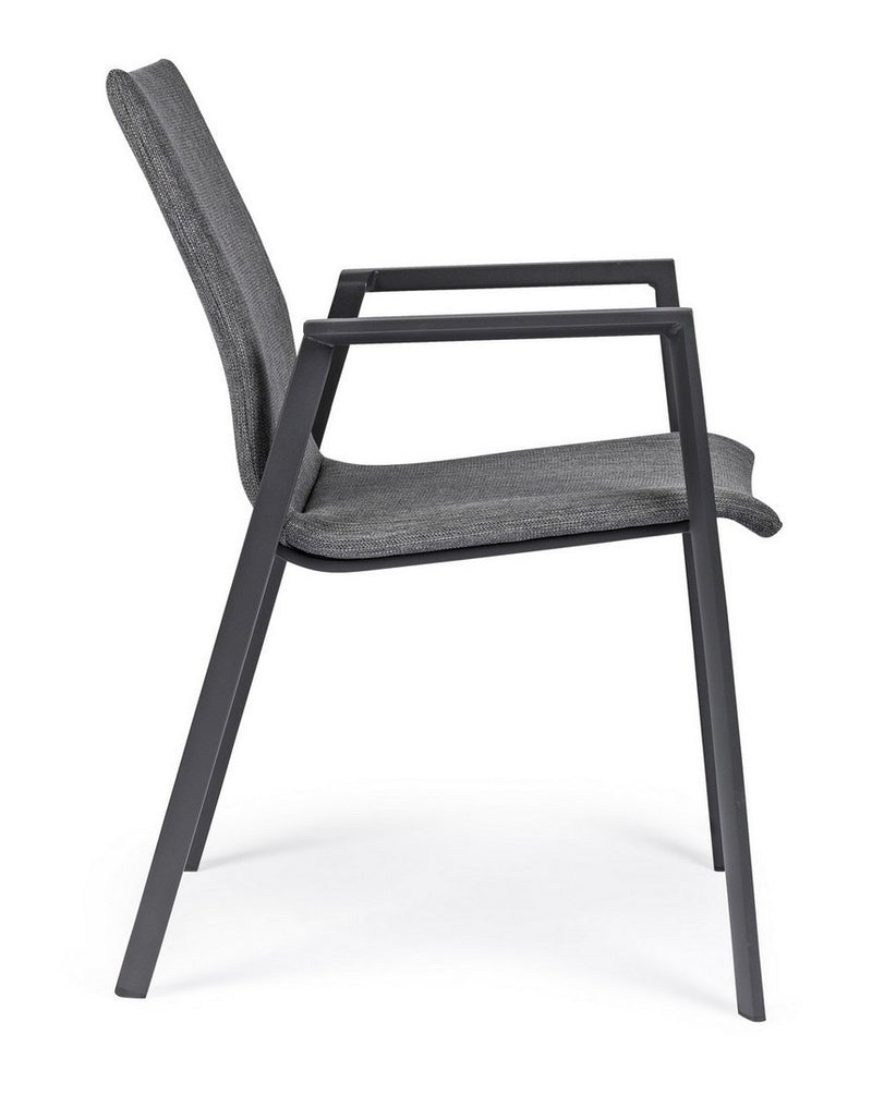 Set 4 scaune de terasa din metal, tapitate cu stofa, Odeon Gri Inchis / Negru, l55,5xA60xH83 cm (4)