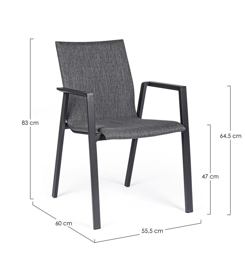 Set 4 scaune de terasa din metal, tapitate cu stofa, Odeon Gri Inchis / Negru, l55,5xA60xH83 cm (8)
