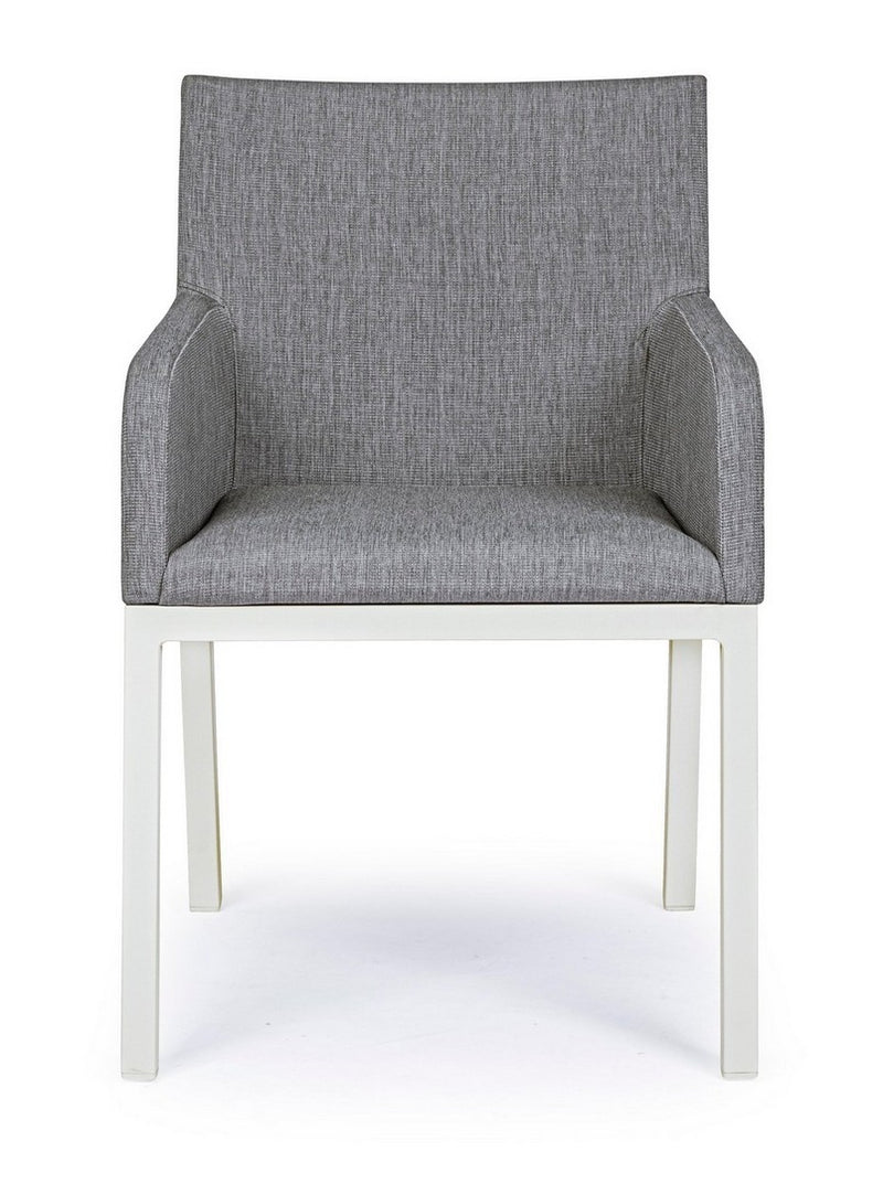 Set 4 scaune de terasa din metal, tapitate cu stofa, Owen Gri / Alb, l55xA62xH82 cm (3)