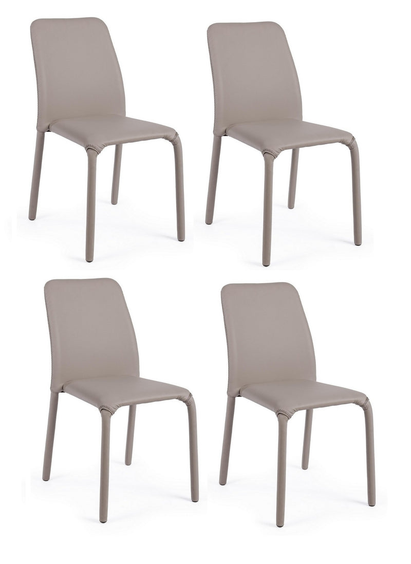 Set 4 scaune din metal, tapitate cu piele ecologica Pathos Grej, l42xA61xH85,5 cm