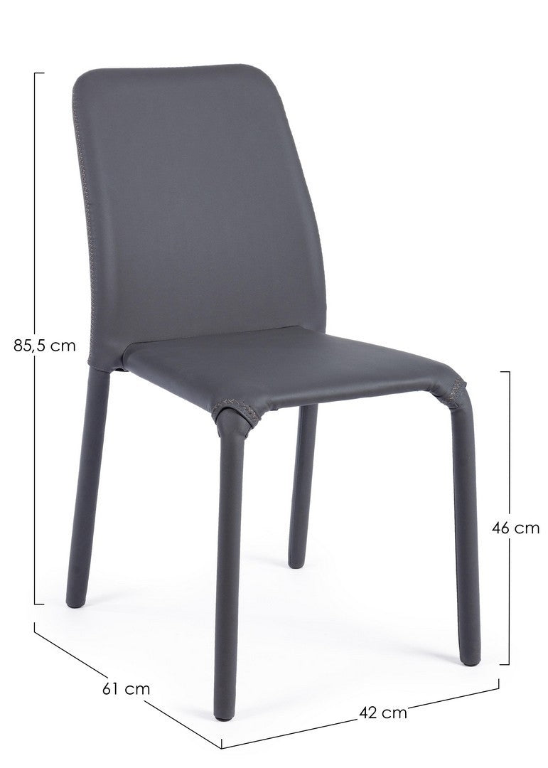 Set 4 scaune din metal, tapitate cu piele ecologica Pathos Gri, l42xA61xH85,5 cm (8)