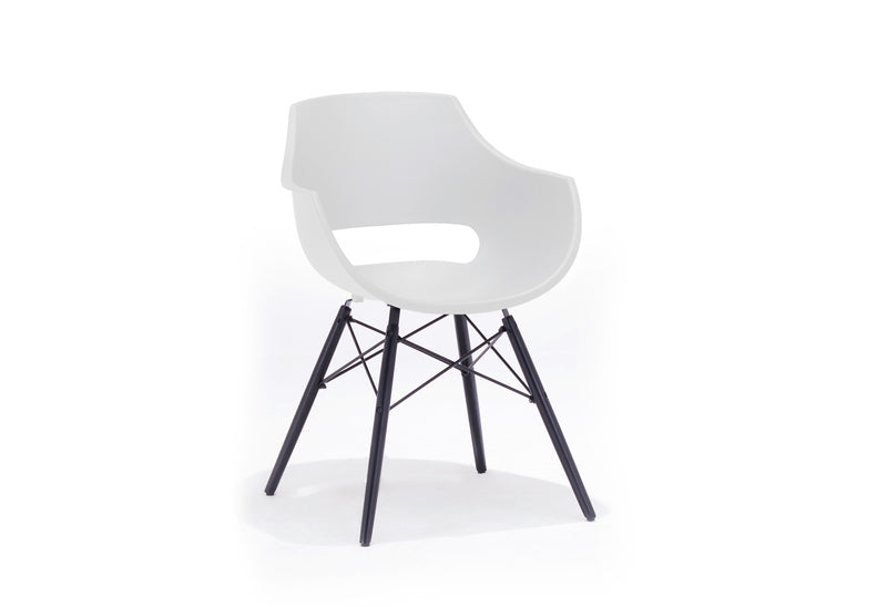 Set 4 scaune din plastic cu picioare de lemn Rockville Alb / Negru, l57xA58xH80 cm (4)