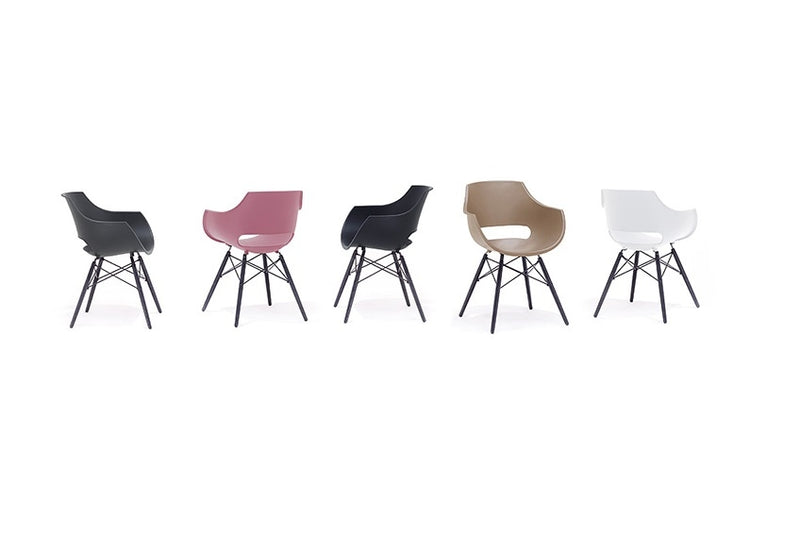 Set 4 scaune din plastic cu picioare de lemn Rockville Alb / Negru, l57xA58xH80 cm (3)
