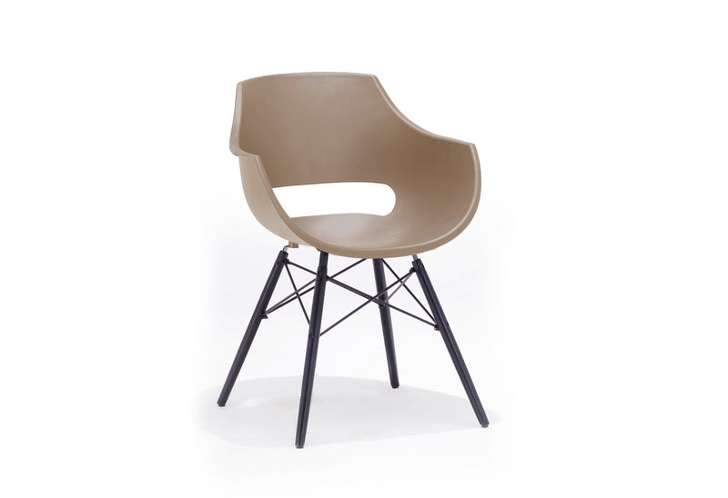 Set 4 scaune din plastic cu picioare de lemn Rockville Capuccino / Negru, l57xA58xH80 cm (2)