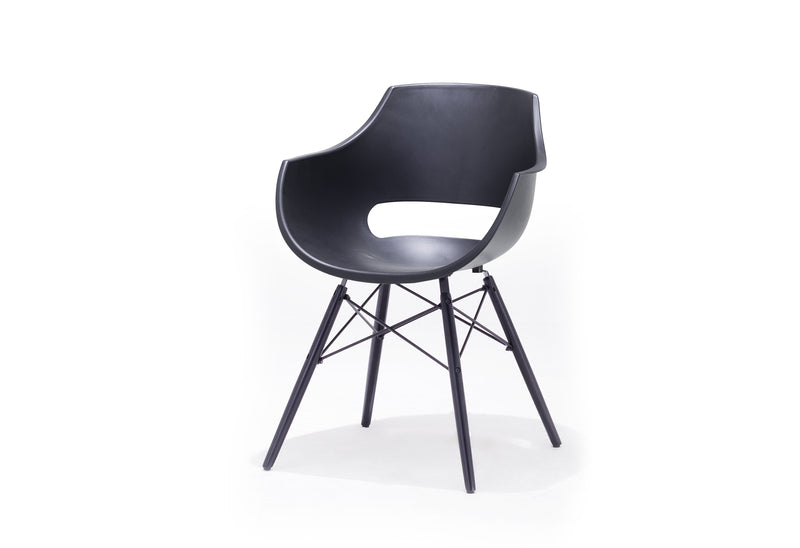 Set 4 scaune din plastic cu picioare de lemn Rockville Negru, l57xA58xH80 cm (2)