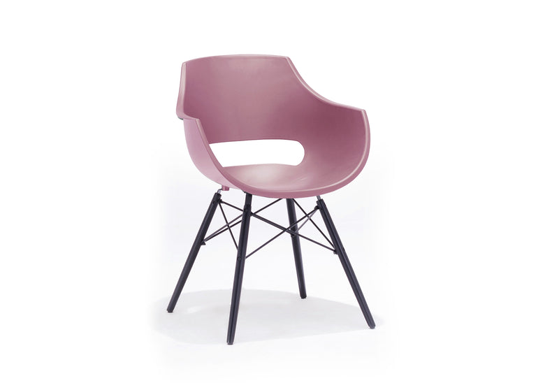 Set 4 scaune din plastic cu picioare de lemn Rockville Roz / Negru, l57xA58xH80 cm (2)
