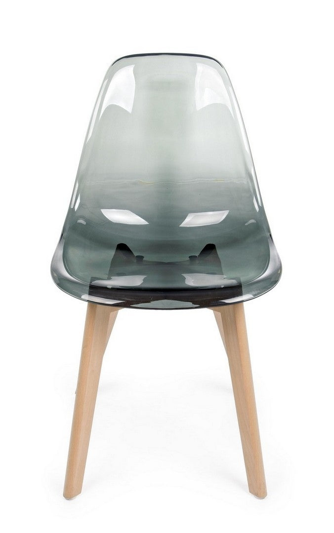 Set 4 scaune din plastic cu picioare de lemn Easy Smoky Gri Inchis / Natural, l52xA47xH82 cm (4)