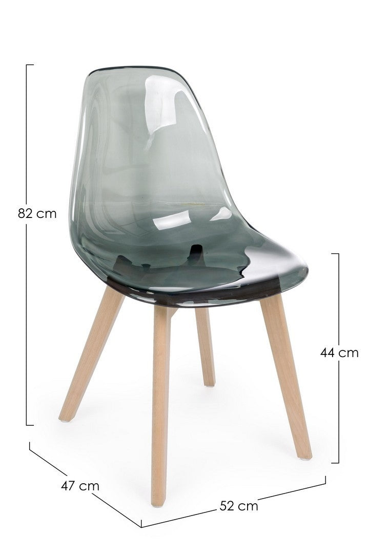 Set 4 scaune din plastic cu picioare de lemn Easy Smoky Gri Inchis / Natural, l52xA47xH82 cm (6)