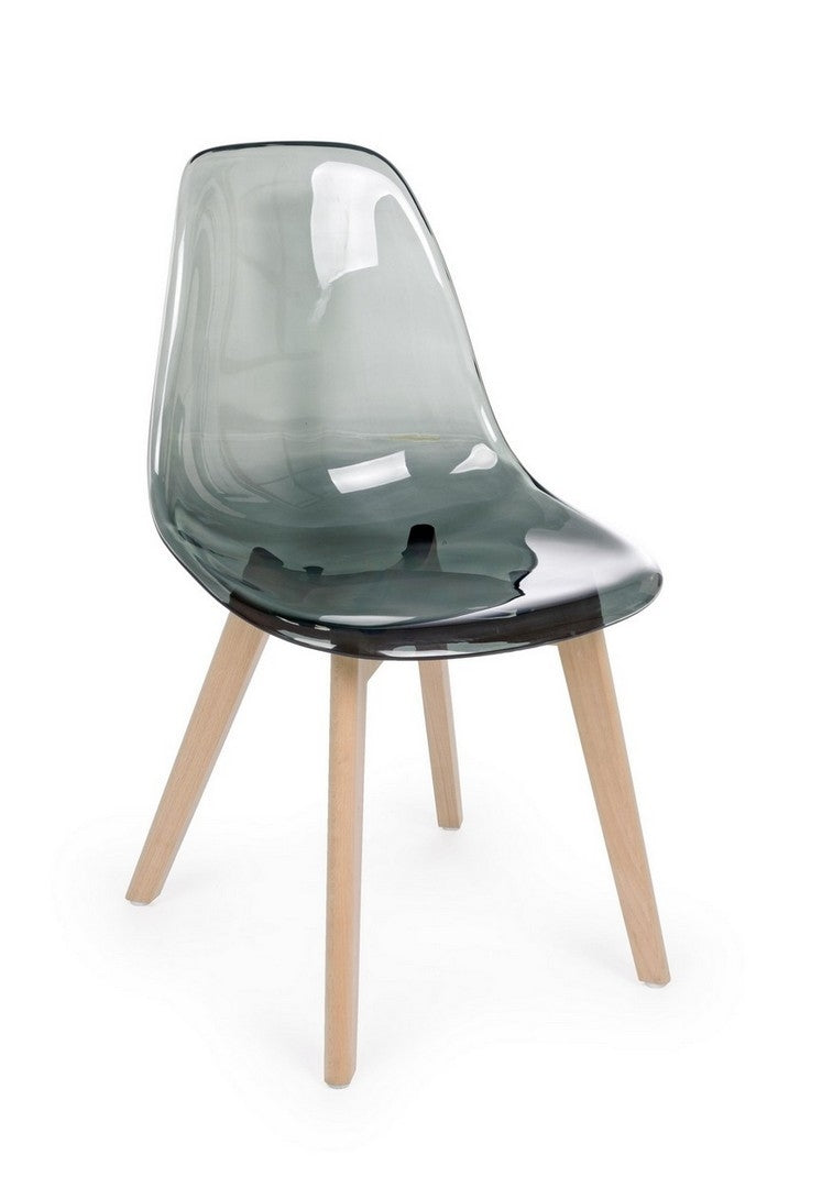 Set 4 scaune din plastic cu picioare de lemn Easy Smoky Gri Inchis / Natural, l52xA47xH82 cm (3)