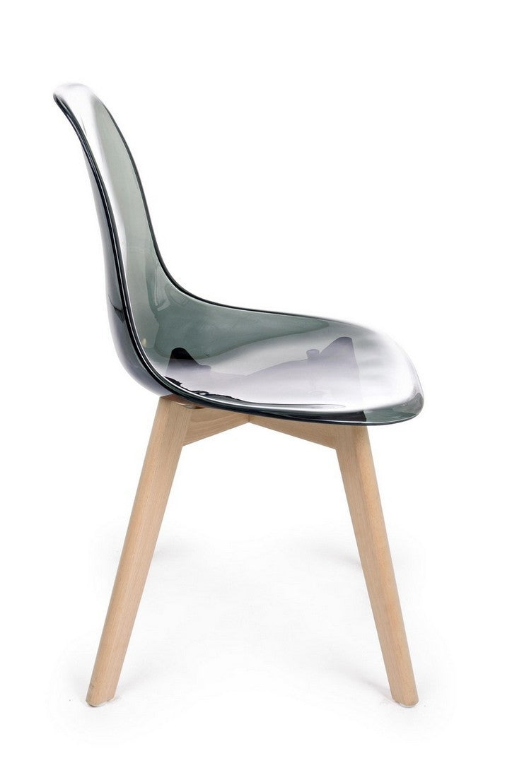 Set 4 scaune din plastic cu picioare de lemn Easy Smoky Gri Inchis / Natural, l52xA47xH82 cm (5)