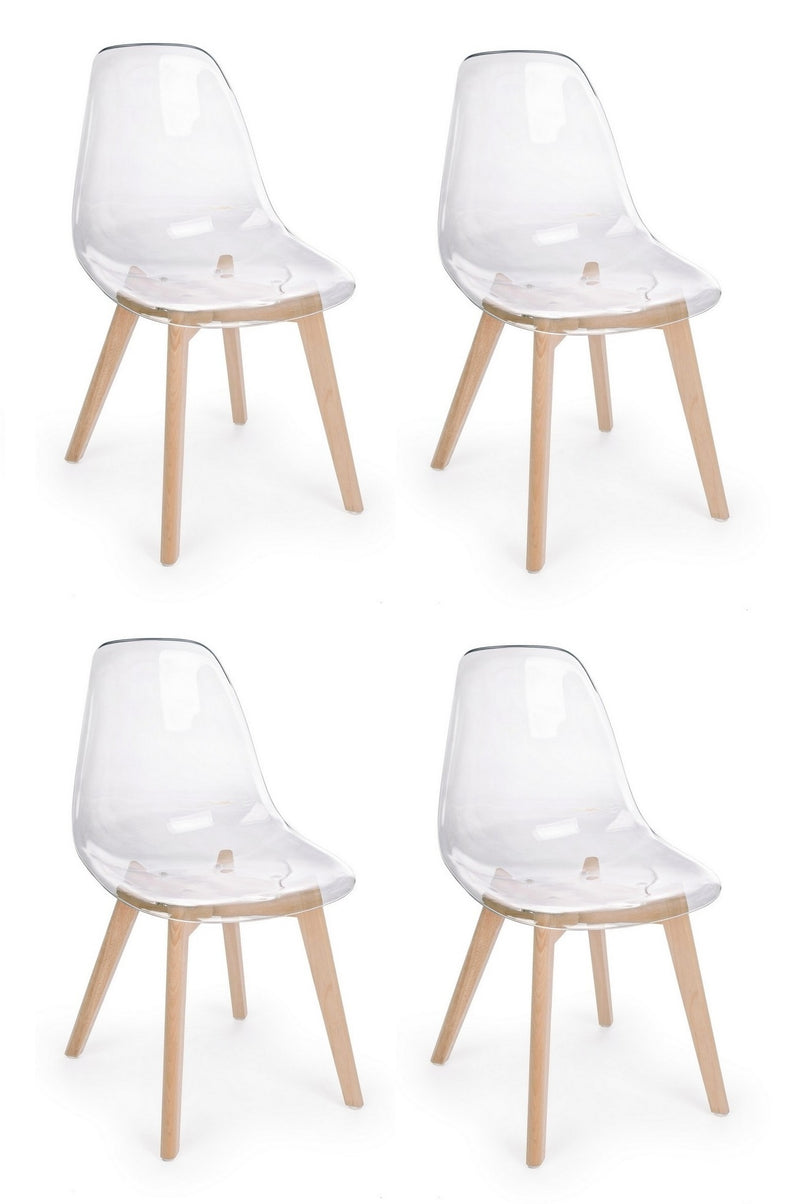 Set 4 scaune din plastic cu picioare de lemn Easy Transparent / Natural, l52xA47xH82 cm