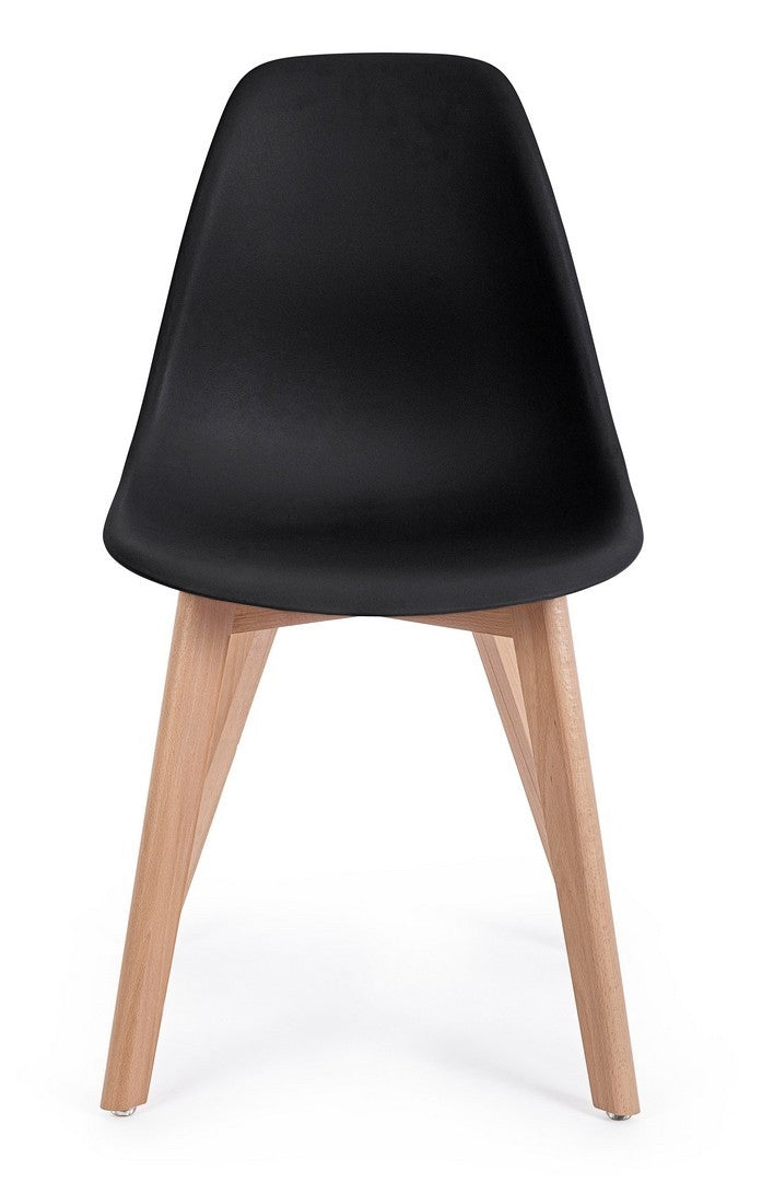 Set 4 scaune din plastic cu picioare din lemn System Negru / Natural, l51,5xA46,5xH86 cm (2)