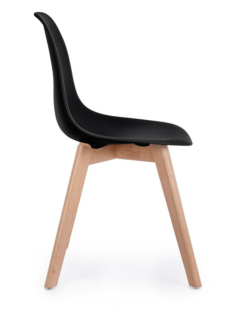 Set 4 scaune din plastic cu picioare din lemn System Negru / Natural, l51,5xA46,5xH86 cm (4)