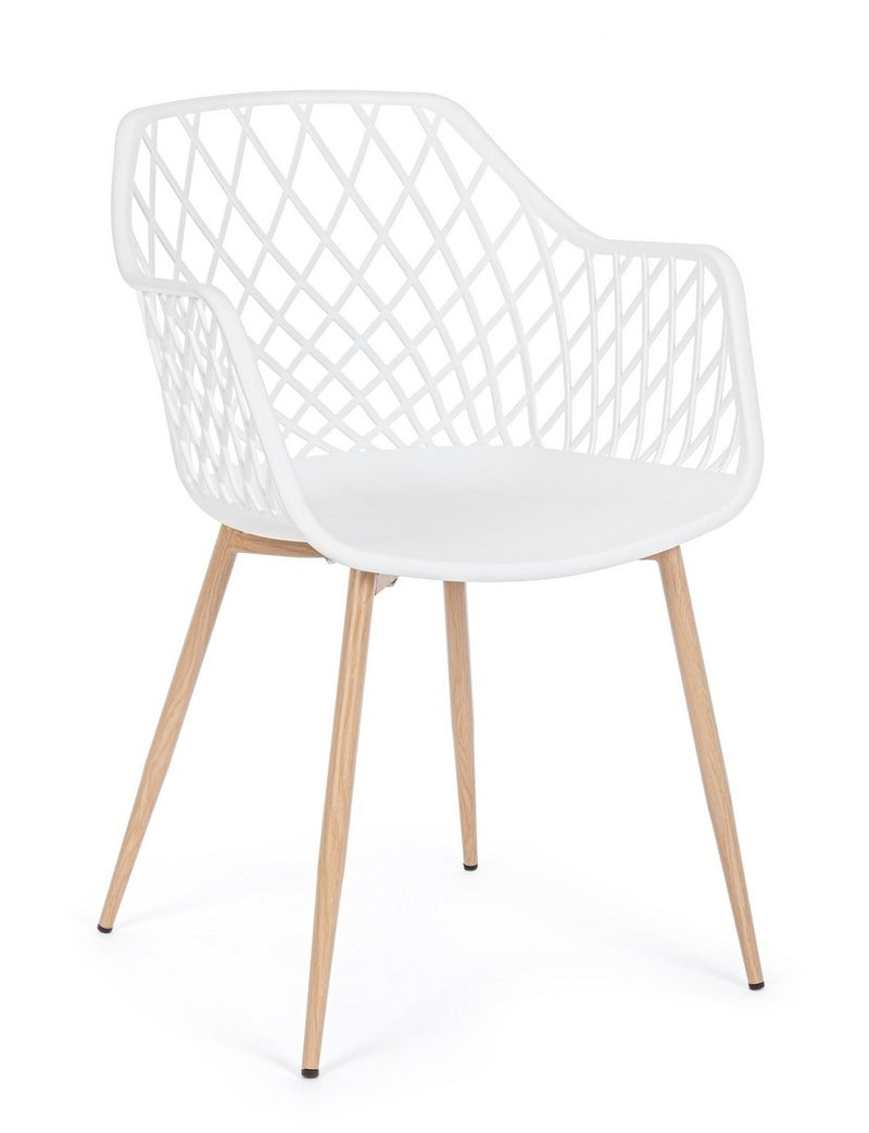 Set 4 scaune din plastic cu picioare metalice Optik Alb / Natural, l58xA54xH85,5 cm (2)