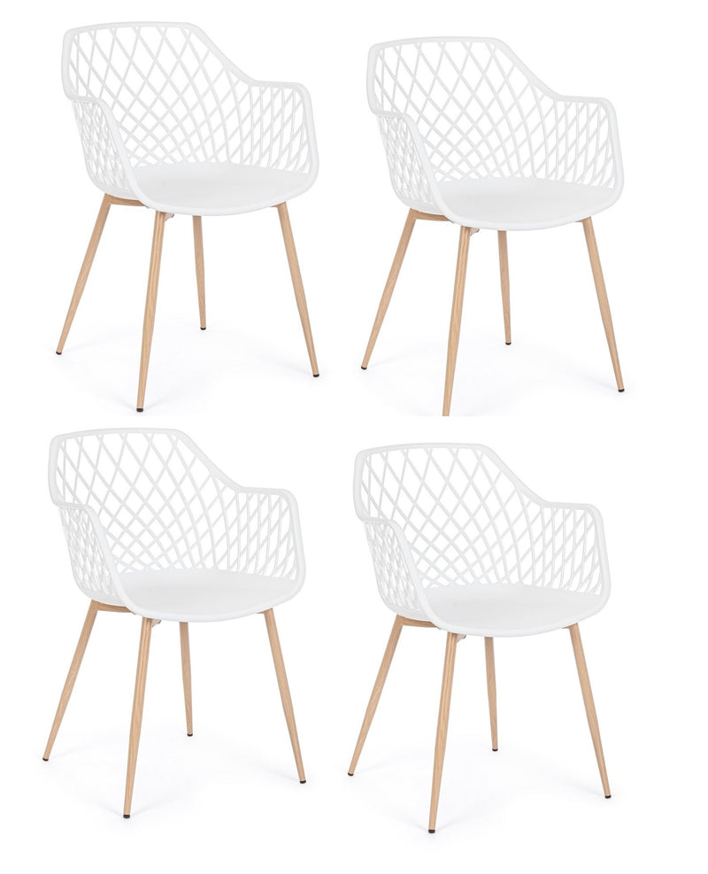 Set 4 scaune din plastic cu picioare metalice Optik Alb / Natural, l58xA54xH85,5 cm