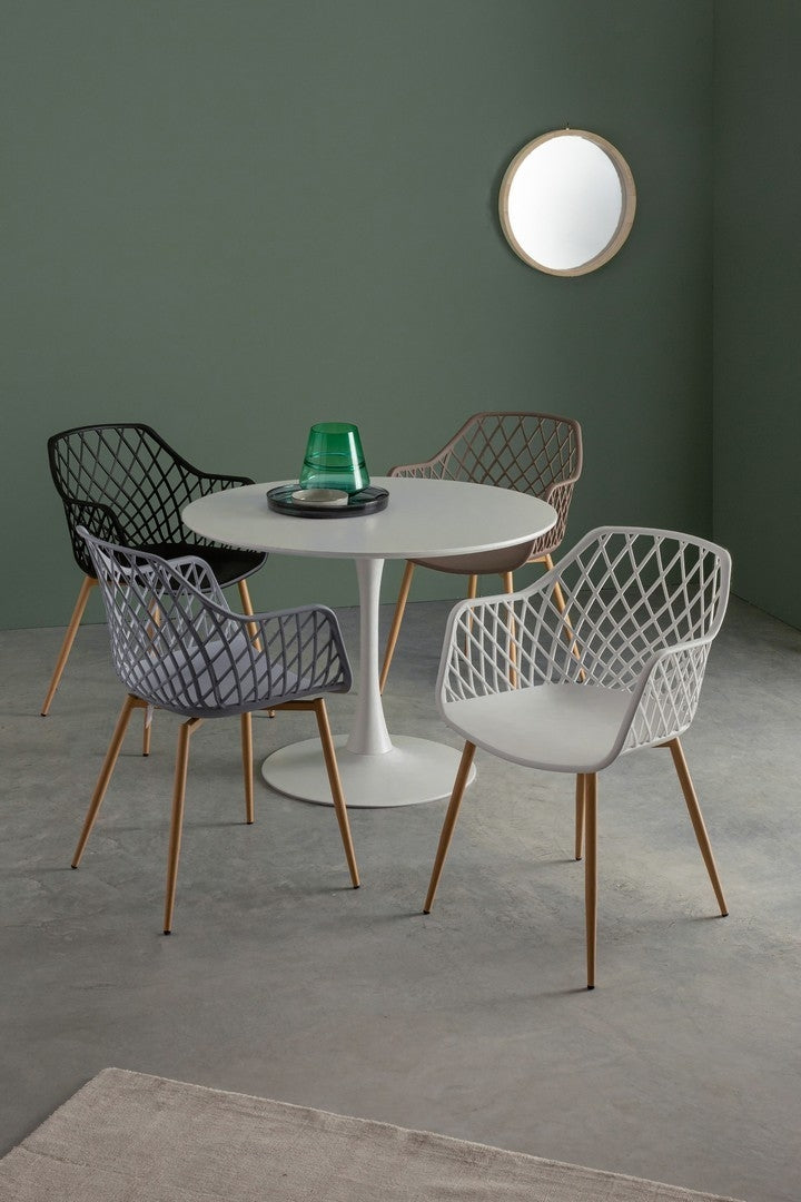 Set 4 scaune din plastic cu picioare metalice Optik Alb / Natural, l58xA54xH85,5 cm (1)