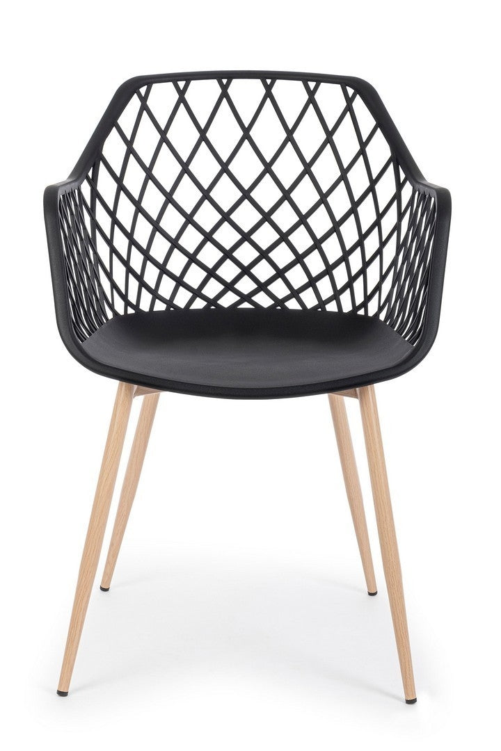 Set 4 scaune din plastic cu picioare metalice Optik Negru / Natural, l58xA54xH85,5 cm (3)