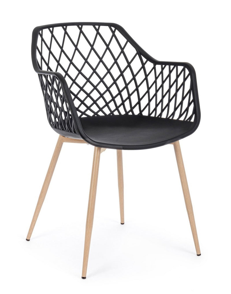 Set 4 scaune din plastic cu picioare metalice Optik Negru / Natural, l58xA54xH85,5 cm (2)